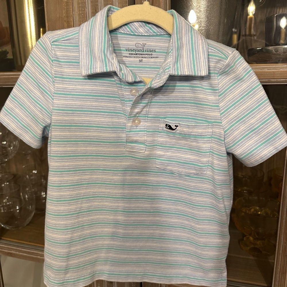 Vineyard Vines Kids Polo with Blue and White Stripes